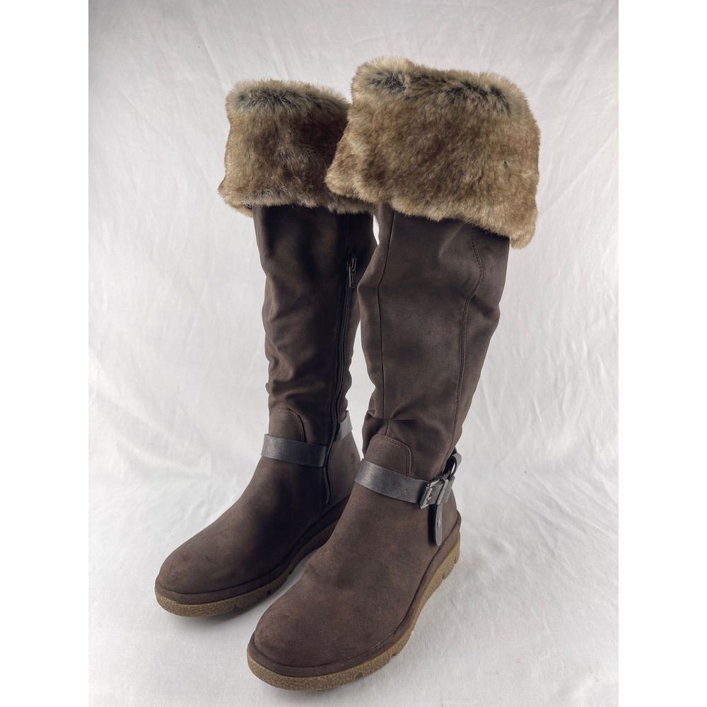 Cliffs by White Mountain Women 7.5 Brown Faux Fur Trim Knee High Winter Boots